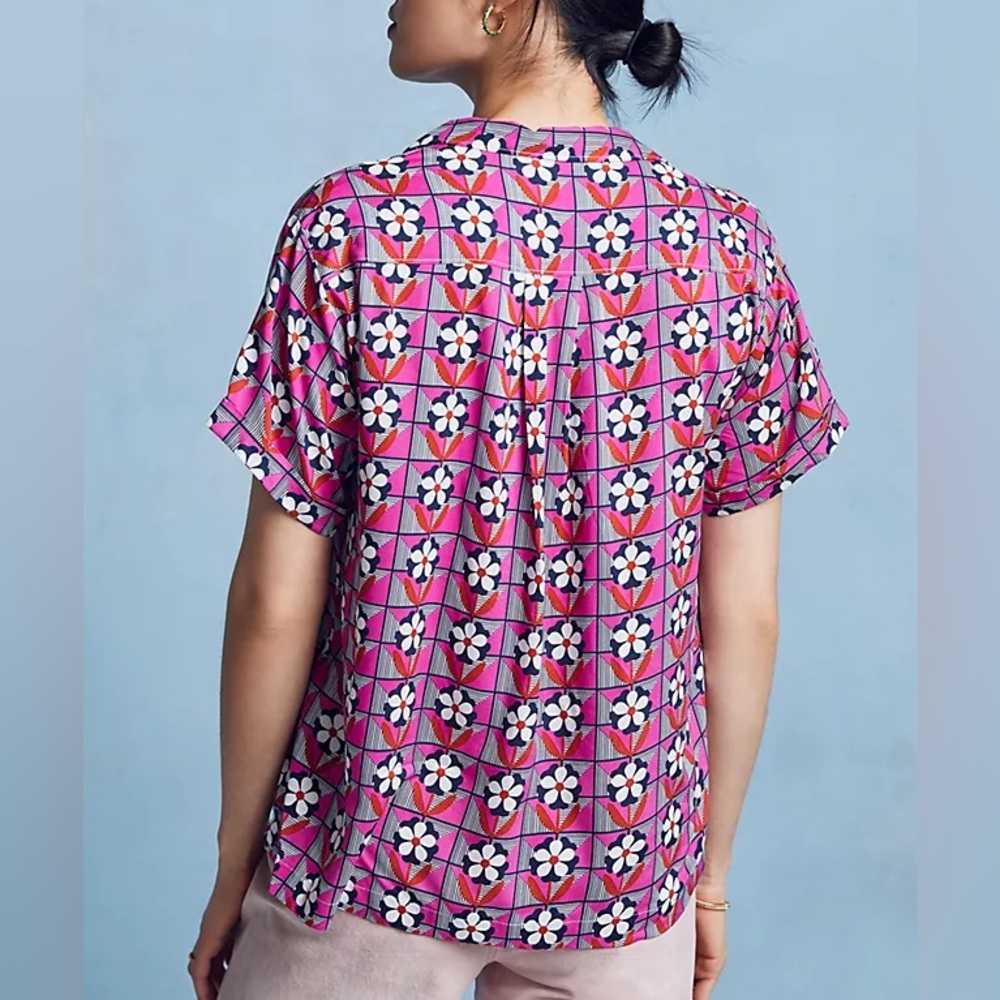 Maeve by Anthropologie Pink Purple & Red Floral Geometric Blouse Size XS